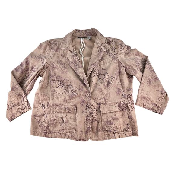 ROSA | Vintage 90s Y2K Plus Size 2X Pink Purple Rose Print Floral Cotton Jacket - Picture 1 of 7